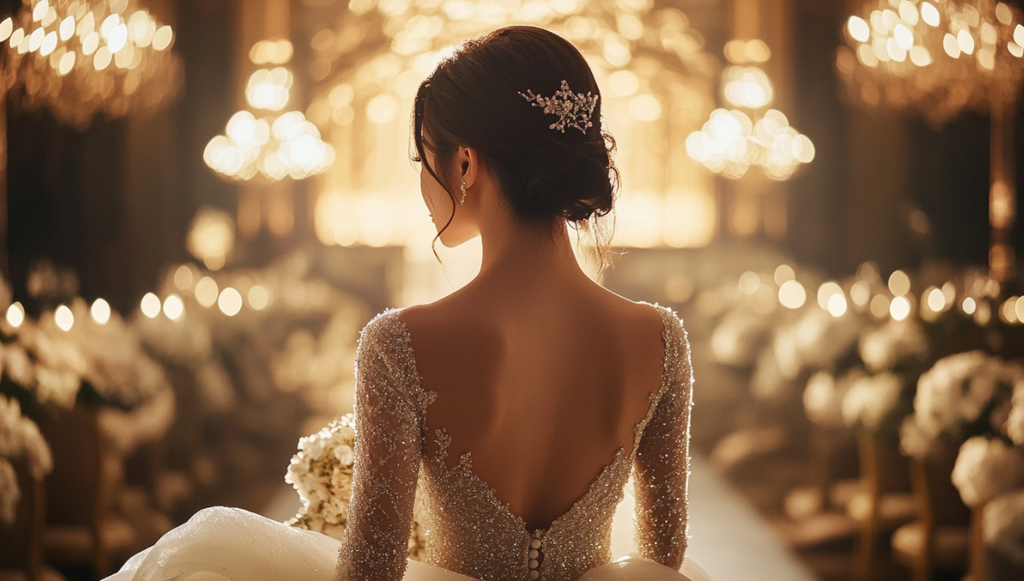 韓国風のウェディングドレスを着た花嫁